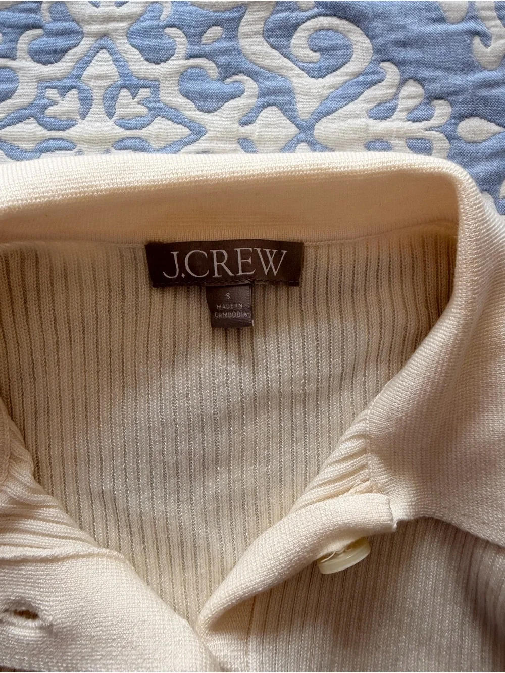 J. Crew Cream Ribbed Polo Button-Up Short Sleeve Top